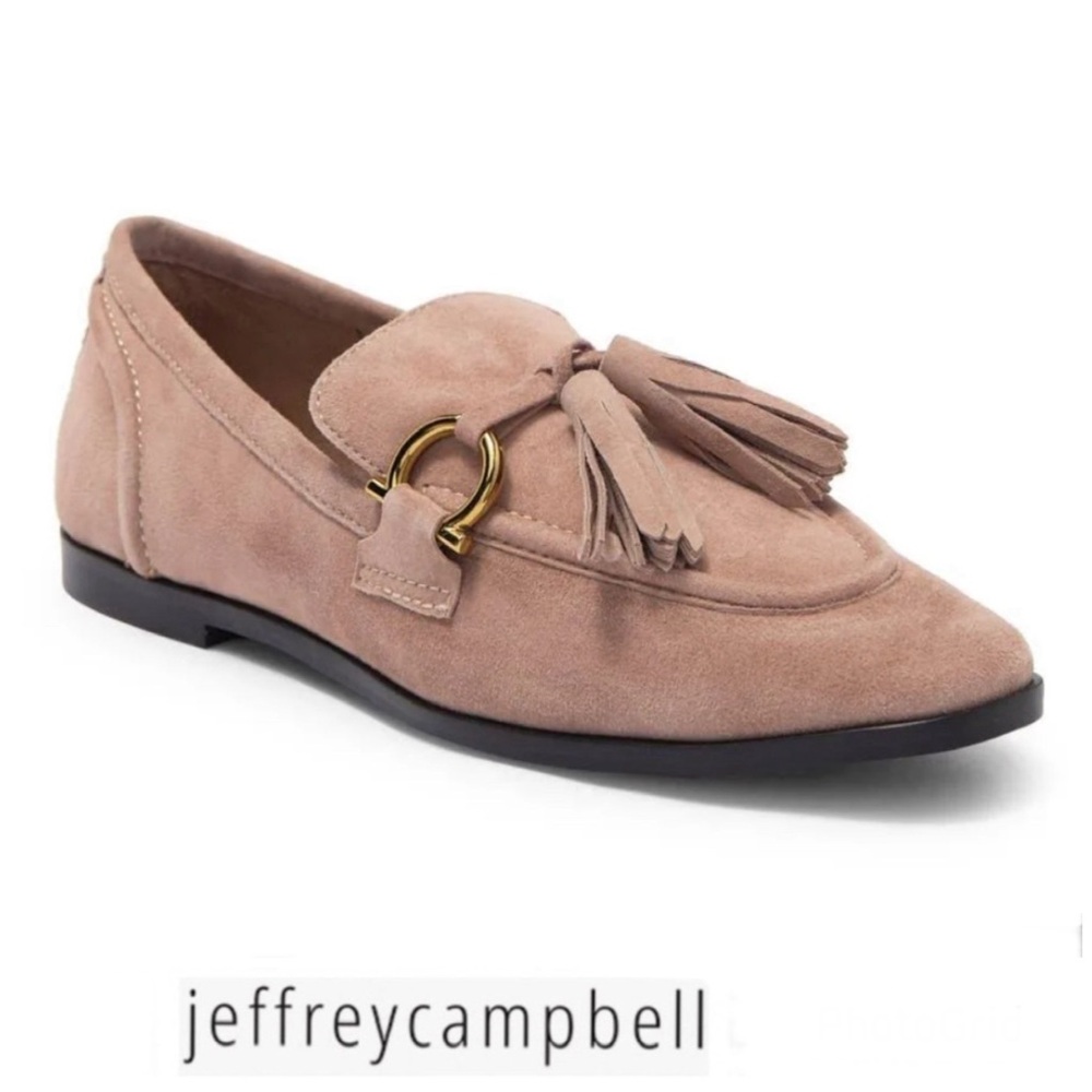 JEFFREY CAMPBELL Velvit Tassels Taupe Upper Soft Suede Slip On Flat Loafers Sz 9